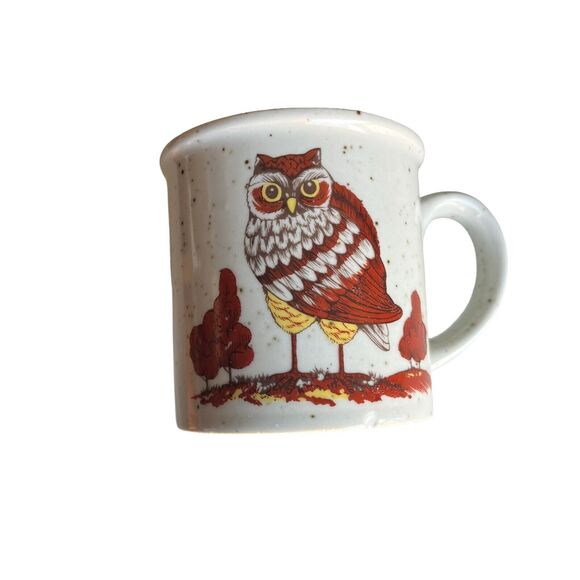 Vintage owl mugs tea coffee set of 4 speckled - Picture 2 of 3
